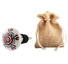 Red Black Rose Flat Ceramic Wine Bottle Stopper