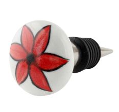 Red Flower Flat Ceramic Wine Bottle Stopper