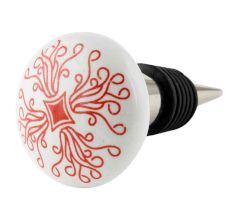 Red Leaf Flat Ceramic Wine Bottle Stopper