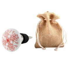 Red Leaf Flat Ceramic Wine Bottle Stopper