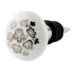 Silver Flower Flat Ceramic Wine Bottle Stopper