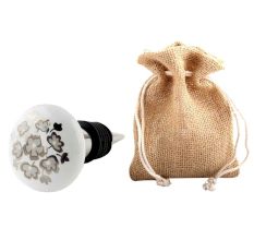 Silver Flower Flat Ceramic Wine Bottle Stopper