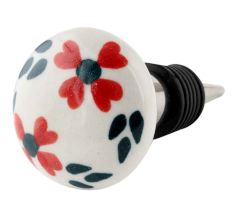 White Floral Flat Ceramic Wine Bottle Stopper