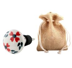 White Floral Flat Ceramic Wine Bottle Stopper