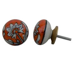 Orange Floral Knob