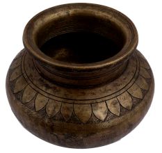Brass Holy Water Pot With God Image And Floral Border
