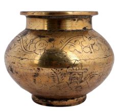 Brass Water Pot Engraved God Image And Floral Border