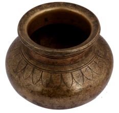 Old Brass Pot With Faded Design Used For Worship