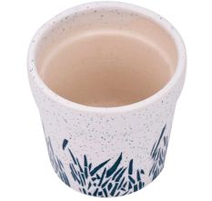 White Ceramic Pot For Indoor Plants With Hand Painted Leaves