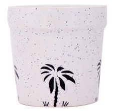 White Ceramic Pot For Indoor Plants With Painted Palm Tree