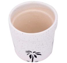 White Ceramic Pot For Indoor Plants With Painted Palm Tree