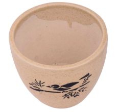 Beige Ceramic Pot With Hand painted Black Bird On Branch