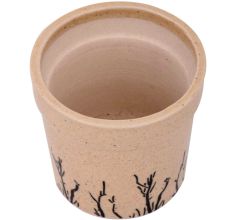Beige Wide Ceramic Pot Hand painted With Long Grass Design