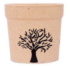 Hand painted Black Tree On Beige Ceramic Pot