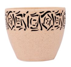 Beige Ceramic Pot With Hand painted Black Abstract Design