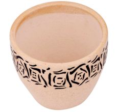 Beige Ceramic Pot With Hand painted Black Abstract Design