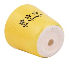 Yellow Ceramic Pot With Hand painted Black Flowers