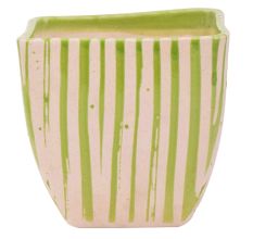 Hand painted Green Stripe Design Pot For Interior Design