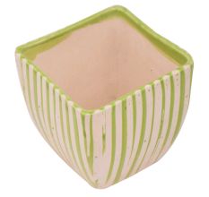 Hand painted Green Stripe Design Pot For Interior Design