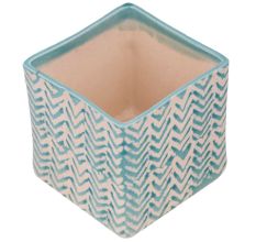 Square Ceramic Pot With Blue Chevron Zig Zag Pattern
