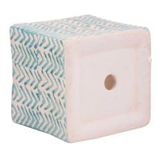 Square Ceramic Pot With Blue Chevron Zig Zag Pattern