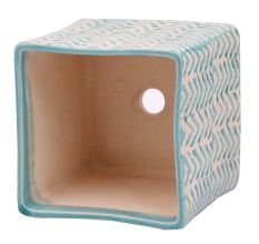 Square Ceramic Pot With Blue Chevron Zig Zag Pattern