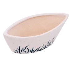 Oval Shape White Ceramic Pot With Hand painted Black Leaves