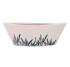Oval Shape White Ceramic Pot With Hand painted Black Leaves