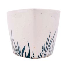 Oval Shape White Ceramic Pot With Hand painted Black Leaves
