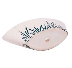 Oval Shape White Ceramic Pot With Hand painted Black Leaves