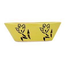 Oval Shape Yellow Ceramic Pot With Hand painted Black Flowers