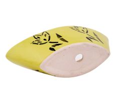 Oval Shape Yellow Ceramic Pot With Hand painted Black Flowers