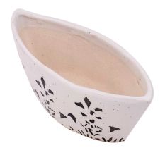 White Oval Ceramic Pot Hand painted Flower Pattern