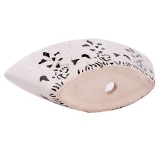 White Oval Ceramic Pot Hand painted Flower Pattern