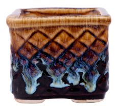 Blue Flame Brown Square Shape Ceramic Pot