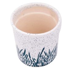 White Cylindrical Ceramic Pot Hand painted Leaves Design
