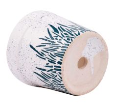 White Cylindrical Ceramic Pot Hand painted Leaves Design