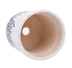 White Cylindrical Ceramic Pot Hand painted Leaves Design