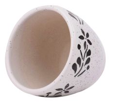 Fresh White Ceramic Pot Hand painted Black Floral Border on Top
