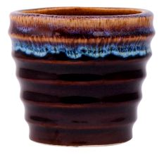Handmade Dark Brown Striped Glazed Ceramic Pot