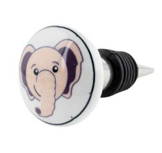 Baby Pink Elephant Ceramic Flat Wine Bottle Stopper 
