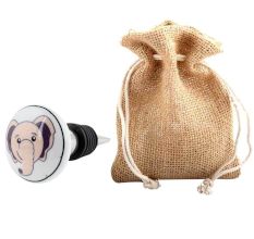 Baby Pink Elephant Ceramic Flat Wine Bottle Stopper 