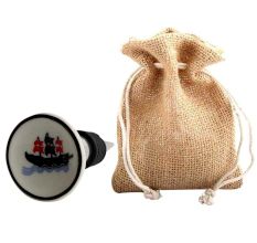 Black Boat Flat Ceramic Wine Bottle Stopper 