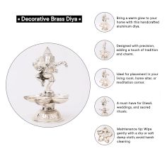 Brass Dancing Ganesha Statue With Five Diyas In Nickel Finish