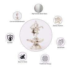 Brass Dancing Ganesha Statue With Five Diyas In Nickel Finish