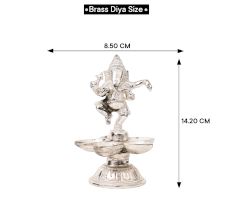 Brass Dancing Ganesha Statue With Five Diyas In Nickel Finish