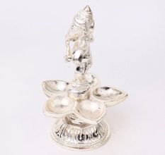 Brass Dancing Ganesha Statue With Five Diyas In Nickel Finish