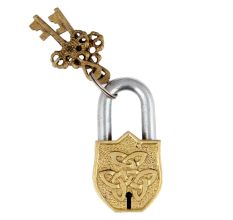 Brass Padlock With Religious Chand Tara Design With 2 Keys
