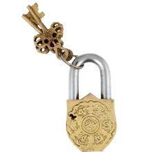 Brass Padlock With Religious Chand Tara Design With 2 Keys