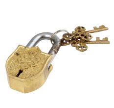 Religious Chand Tara Deign Brass Padlock With 2 Keys